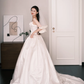 Light Champagne Ruffle Off Shoulder Princess Wedding Dress  NV7236