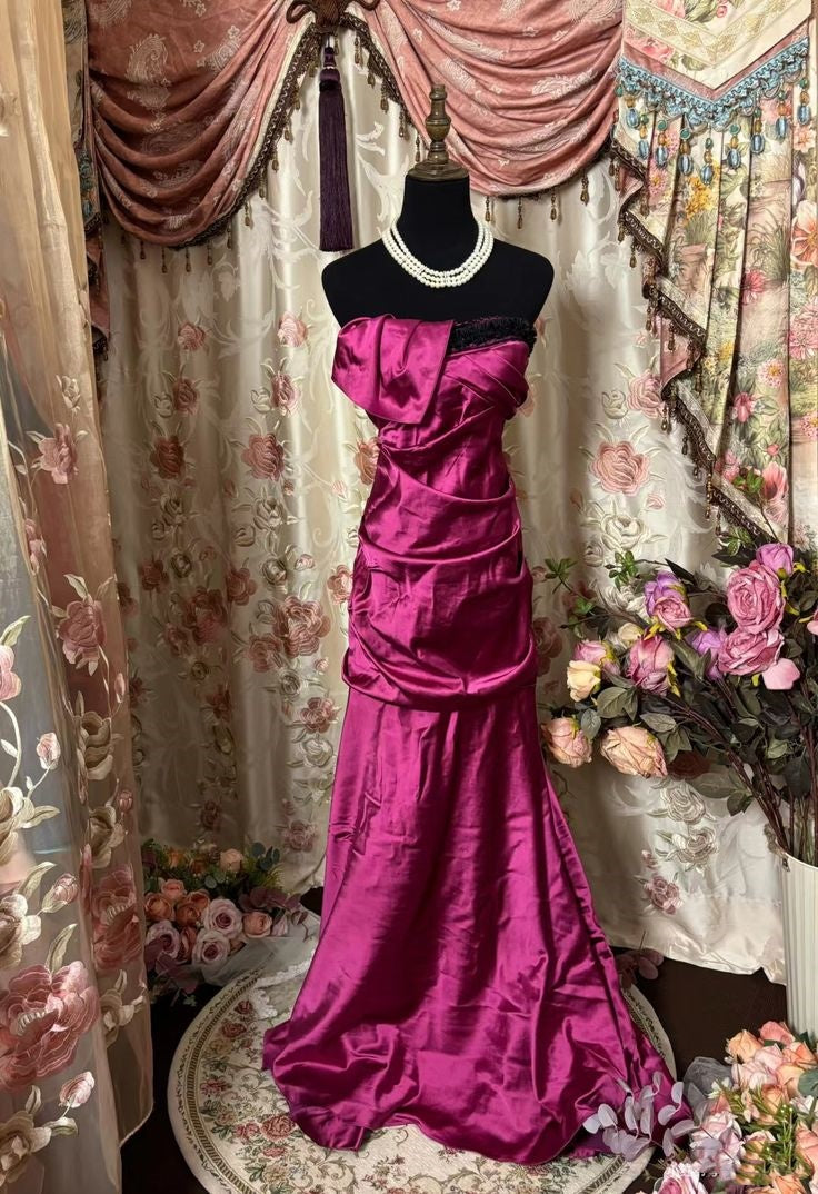 Purple Retro Elegant Strapless Long Ball Gown Evening Dress nv2975