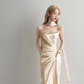 Champagne Gold Satin Mermaid Prom Gown Strapless Ruched Sweep Train  NV7166
