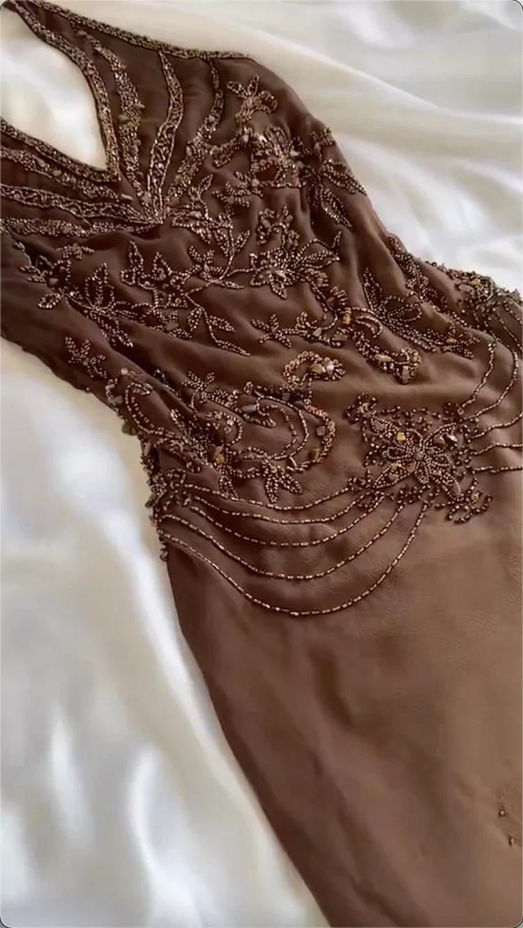 NiceVestidos--Mint chocolate blue and brown exquisite beaded suspenders long chiffon fashion gradient prom dress NV5675