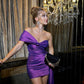 Purple Charming Off Shoulder Bow Short Mini Party Dress Homecoming Dress nv2324