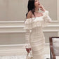 Elegant White Simple Midi Dress Long Sleeve Sexy Beach Party Bodycon Dress Evening Dress Birthday Dress Homecoming Dress nv2379