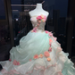 Mint Green Pink Ombre Strapless Princess Ball Gown Lace 3D Flowers Tiered Ruffle Organza Long Evening Gown  NV7008