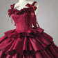 Burgundy Sleeveless Multi-Layered Ruffle Bowknot Herringbone Gothic Lolita Dress Homecoming Dress nv5327