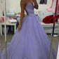 Purple Tulle Long A-Line Prom Dress, Purple Backless Evening Dress nv1444