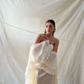 Off White Strapless Satin Mermaid Wedding Gown Detachable Tulle Flare Sleeves  NV7186