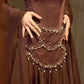 NiceVestidos--Luxurious Dark Brown Satin Chiffon Spliced Square Neck Beaded Flared Sleeve Floor Length Gown NV5755