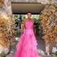 Pink Simple Elegant Off Shoulder Tulle A-Line Maxi Formal Prom Gown Evening Gown Party Dress nv2569