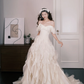 Sweetheart Off Shoulder Ruffle Tulle Bridal Gown, A Line Wedding Dress  NV7294