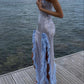 Silver Sequin Sexy Elegant Slim Fit Long Side Slit Blue Flower See-through Evening Dress Ball Gown nv2657