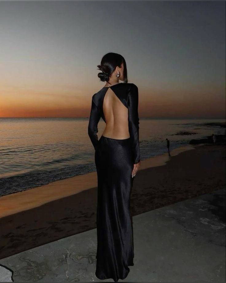 Black simple cut design elegant backless long satin ball gown evening dress nv2776