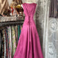 Pink Vintage Fashion A-Line Floor Length Satin Ball Gown Evening Dress Party Dress nv3604