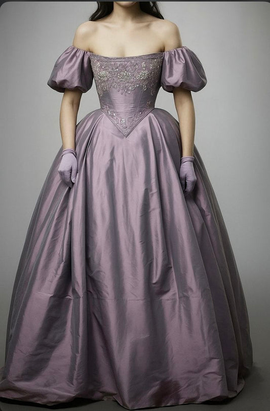 NiceVestidos-Purple Retro-Style Long Ball Gown NV6114