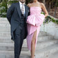 Pink Elegant Simple Unique Bow Satin Maxi Dress Long Slit Ball Gown Evening Dress nv2735