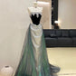 Silver Vintage Beading Long Satin Ball Gown Evening Dress Party Dress nv4862