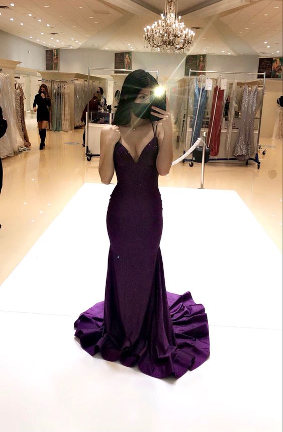 Purple Shiny Simple Elegant Long Satin Ball Gown Evening Dress Party Dress nv2347