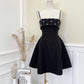 Black simple cute spaghetti strap rhinestone embellishment short mini homecoming dress birthday party dress nv2771