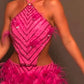 Pink Shiny Fashion Strapless Short Feather Ball Gown Evening Dress Party Dress nv3503