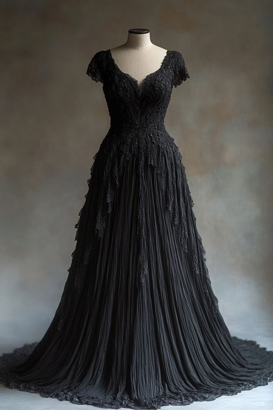 Gothic-romantisches Spaghettiträger-Korsettkleid | Schwarzes, mehrlagiges Ballkleid aus Tüll und Spitze für Retro-Mottopartys und exklusive Dinnerpartys NV6281