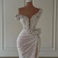Silver Luxury Gorgeous Shiny Sequin Long Ball Gown Beaded Mermaid Off-shoulder Evening Gown Women Beauty Pageant Dress nv2751