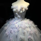 Strapless Light Ice Blue Prom Dress 3D Flower Rhinestone Beaded Tulle Fairy Ball Gown  NV7058