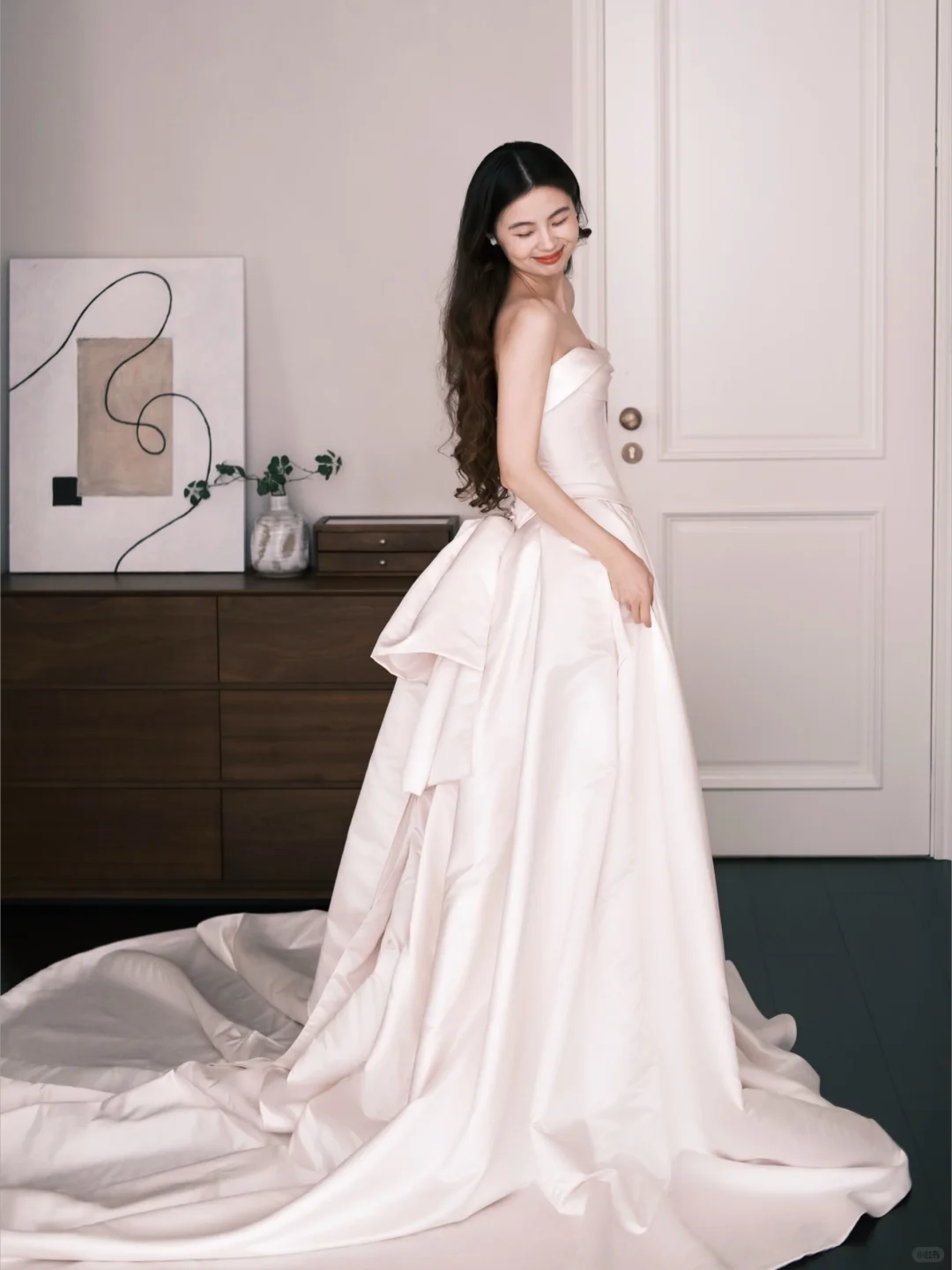 Light Blush Pink Strapless Satin Ball Gown Wedding Dress Bridal Gown  NV7223