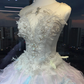 Strapless Lavender Ombre Tulle Ball Gown Detachable Ruffle Sleeve 3D Floral Fairy Prom Dress  NV7000
