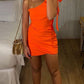 Orange Fashion Simple One Shoulder Bowknot Off Shoulder Short Mini Homecoming Dress Party Dress Evening Gown nv2413