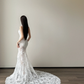 High Neck Long Sleeve Lace Mermaid Wedding Dress Detachable Overskirt Bridal Gown  NV7127