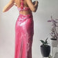 Hot pink one shoulder three-dimensional flower decoration shoulder strap long banquet dress evening dress nv2916