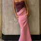 Pink solid color off-shoulder stitching long ball gown evening dress nv2918