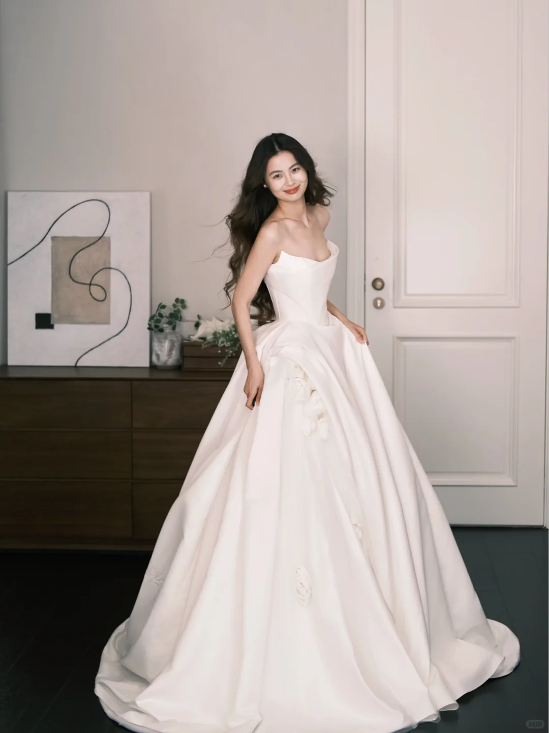 Sweetheart Satin A Line Wedding Gown with 3D Flowers  NV7303
