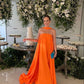 Orange Sexy A-Line Off Shoulder Chiffon Flowing Long Ball Gown Evening Dress Party Dress nv2335