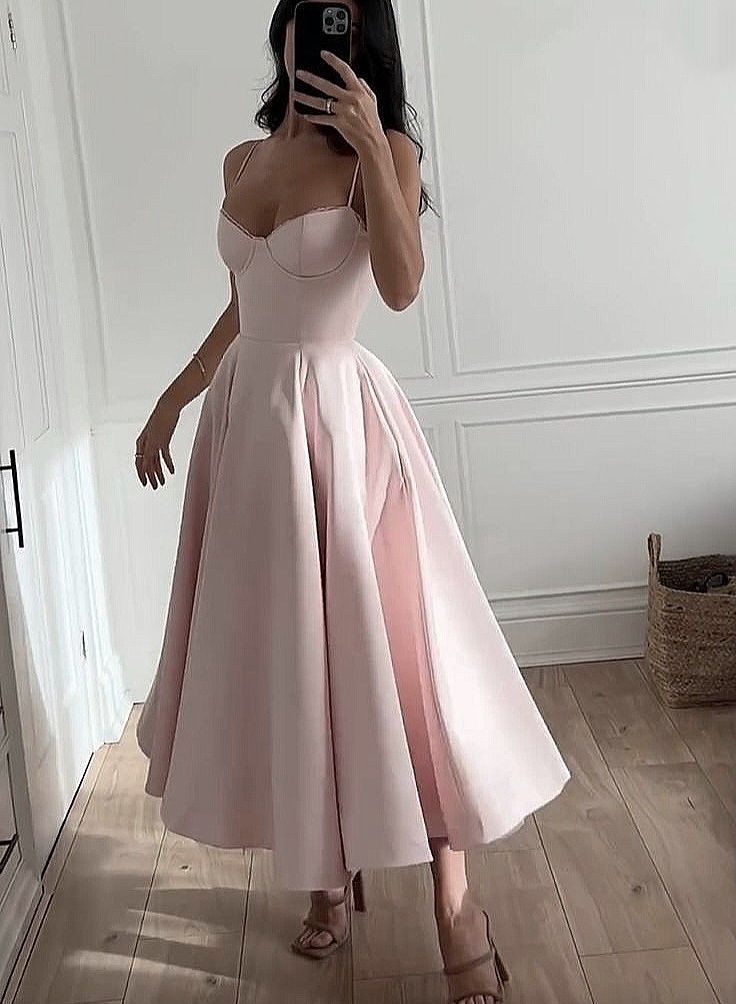 Pink Spaghetti Straps Simple Elegant Long Ball Gown Evening Gown Birthday Gown Party Dress nv2302