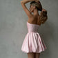 Pink Elegant Simple Sleeveless Pleated Satin Off-the-shoulder A-line Party Dress Homecoming Dress Prom Gown nv1841