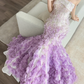 Lavender Ombre Strapless Mermaid Prom Dress 3D Flower Petal Train  NV7140