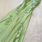 Green vintage V neck exquisite embroidery applique long satin elegant party dress evening gown prom dress nv2045