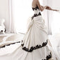 White Black Lace Tube Beaded Elegant Long Ball Gown Evening Dress Wedding Dress with Gloves nv2914