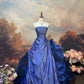 Blue satin floor-length vintage long ball gown nv5152