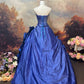 Blue satin floor-length vintage long ball gown nv5152
