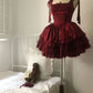 Burgundy Fashion Cute Short Lace Homecoming Dress Store Prom Dress Birthday Party Dress nv3558