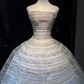 White Light Blue Ombre Strapless Ball Gown Beaded Rhinestone Glitter Tulle Formal Dress  NV6969