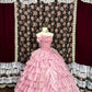 Pink floral beaded long tulle ball gown evening dress quinceanera dress nv4646