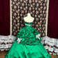 Green shiny beaded bow long satin ball gown evening dress quinceanera dress nv4645
