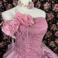 Pink floral beaded long tulle ball gown evening dress quinceanera dress nv4646