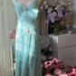 NiceVestidos - Robe de bal vintage, robe de soirée bleue élégante et raffinée, ornée de perles. NV5983
