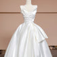 Stylish, elegant, and simple white long satin wedding dress, ball gown, and evening gown. nv5078