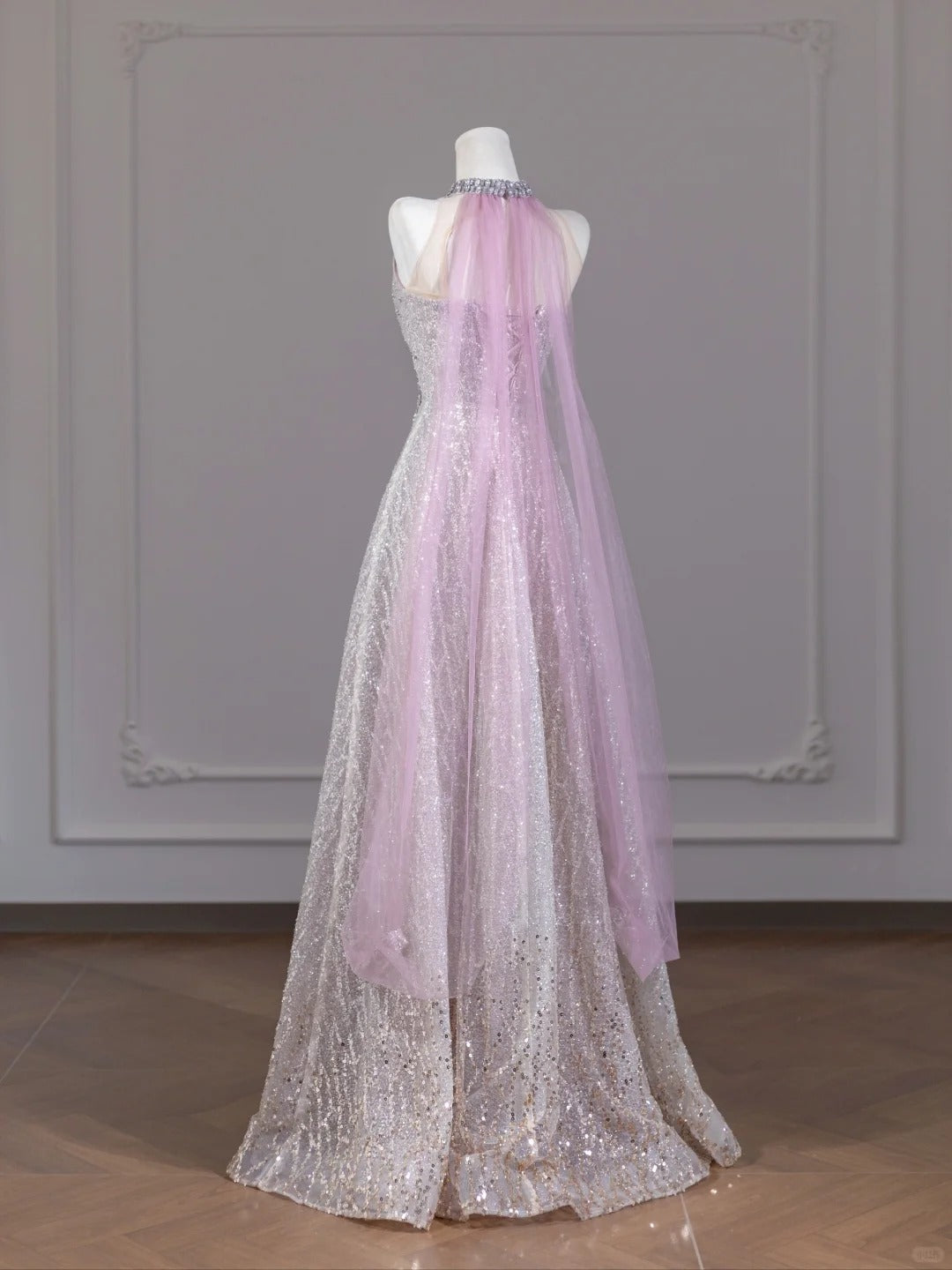 Pink Sparkling Beaded Long Sequined Tulle Prom Dress nv4969