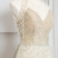 Champagne gold shining elegant tulle long prom dress evening dress party dress nv4753