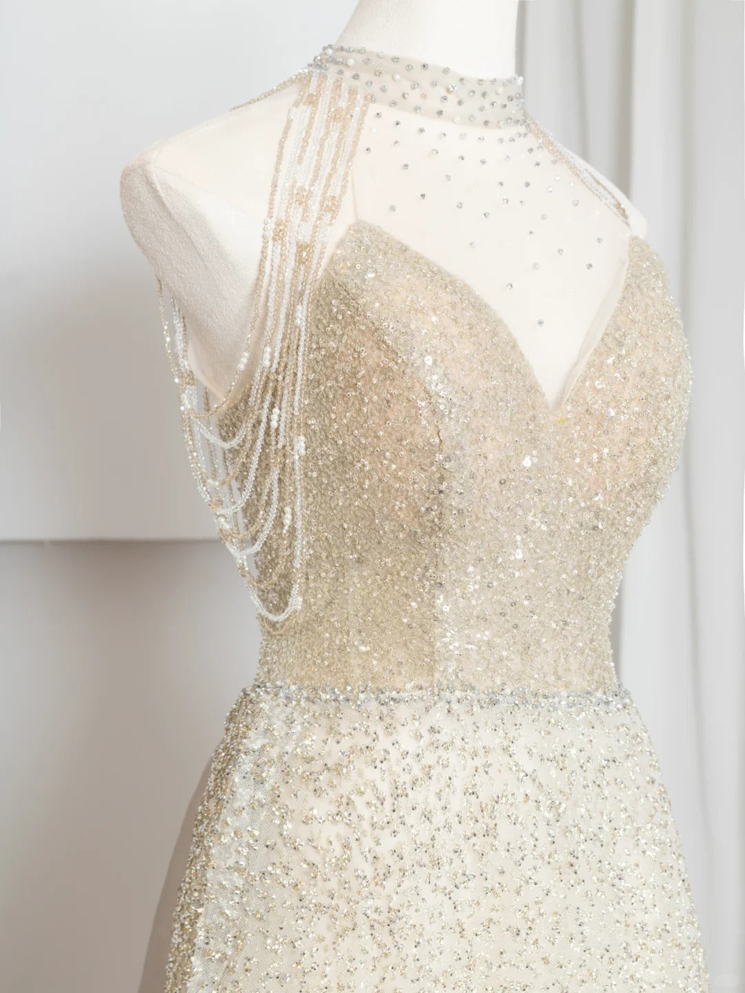 Champagne gold shining elegant tulle long prom dress evening dress party dress nv4753